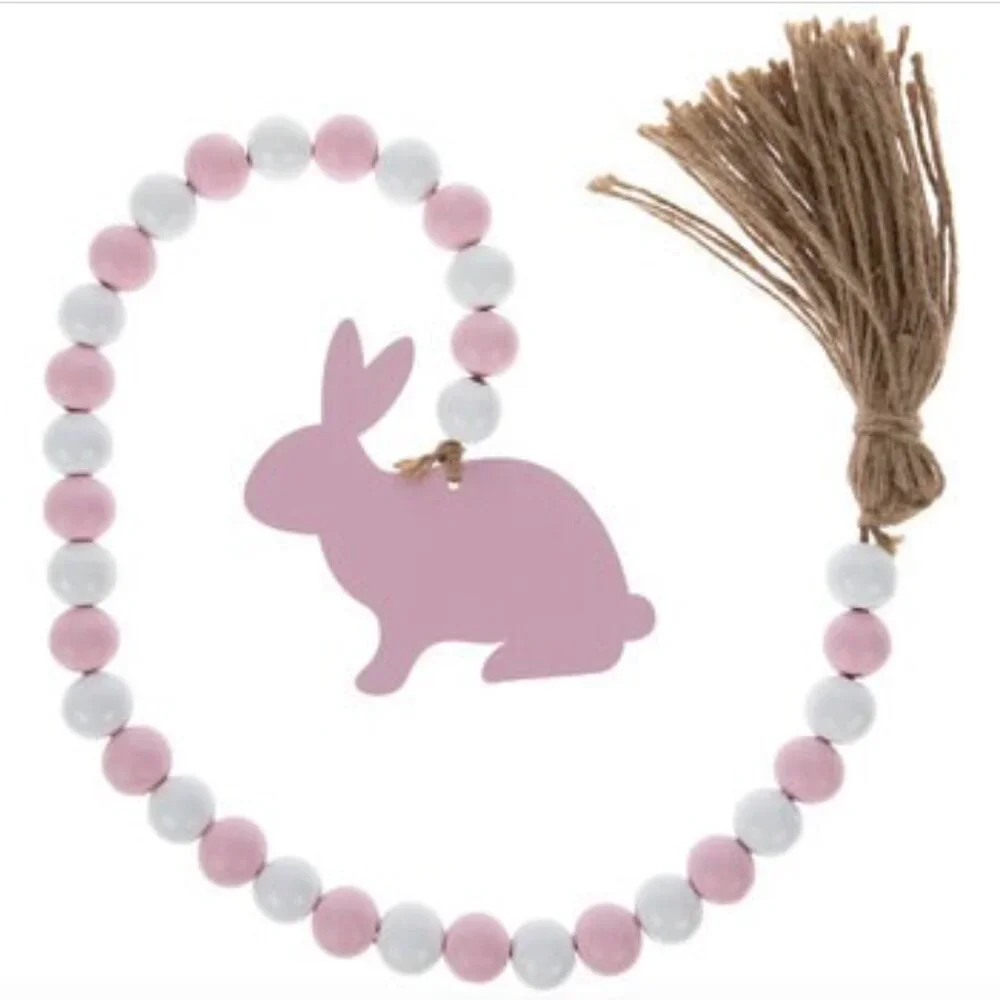 Pink and White Bunny Beaded Wood Garland Easter Spring Decoration Holiday Decor
